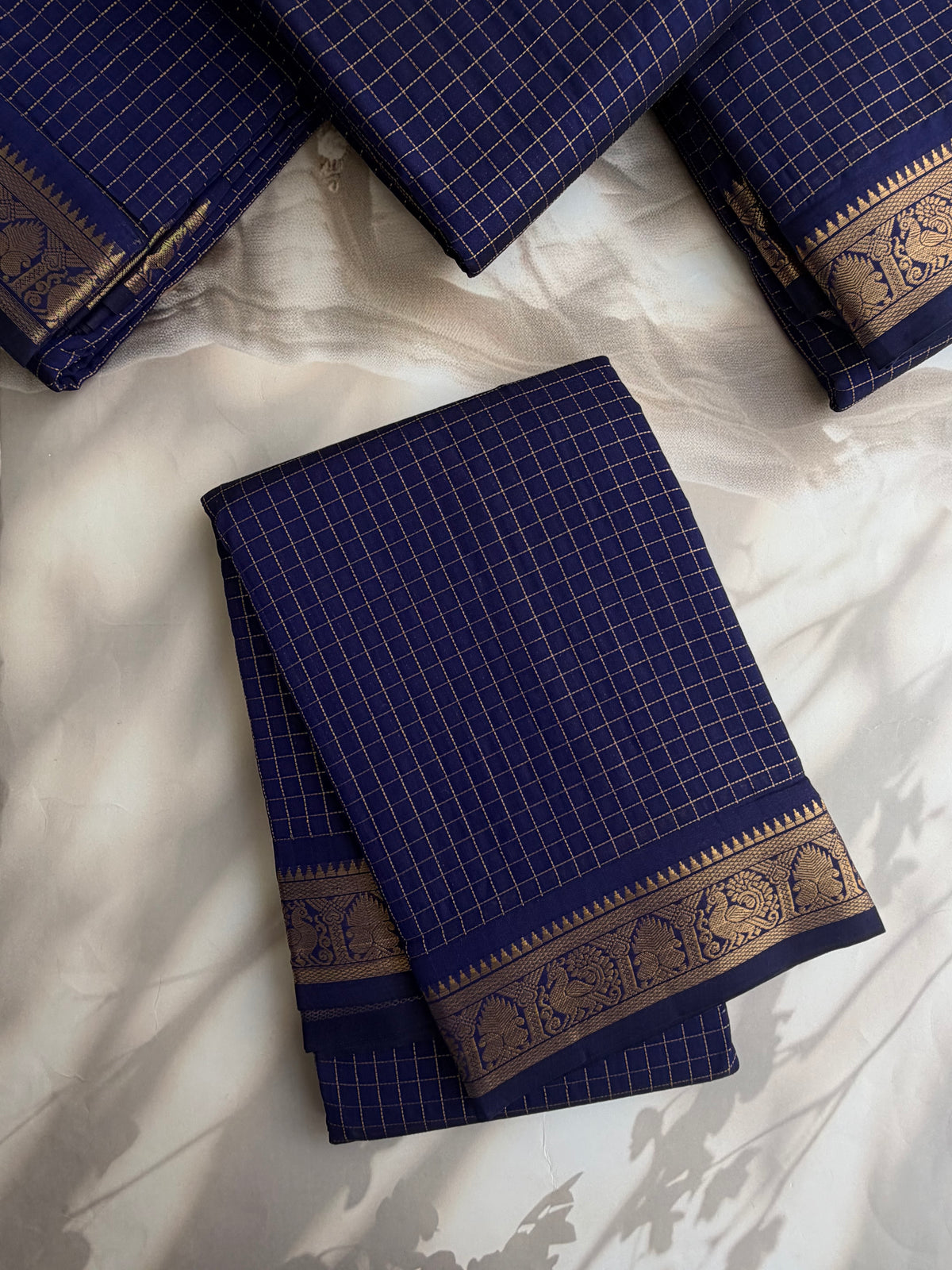 120 mercerised Kanchi cotton saree with zari checks & grand pallu
