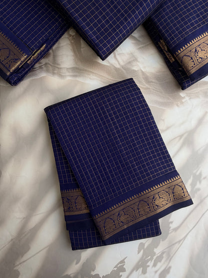 120 mercerised Kanchi cotton saree with zari checks & grand pallu