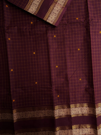 Kanchi cotton saree in kattam pattern with butta weaves