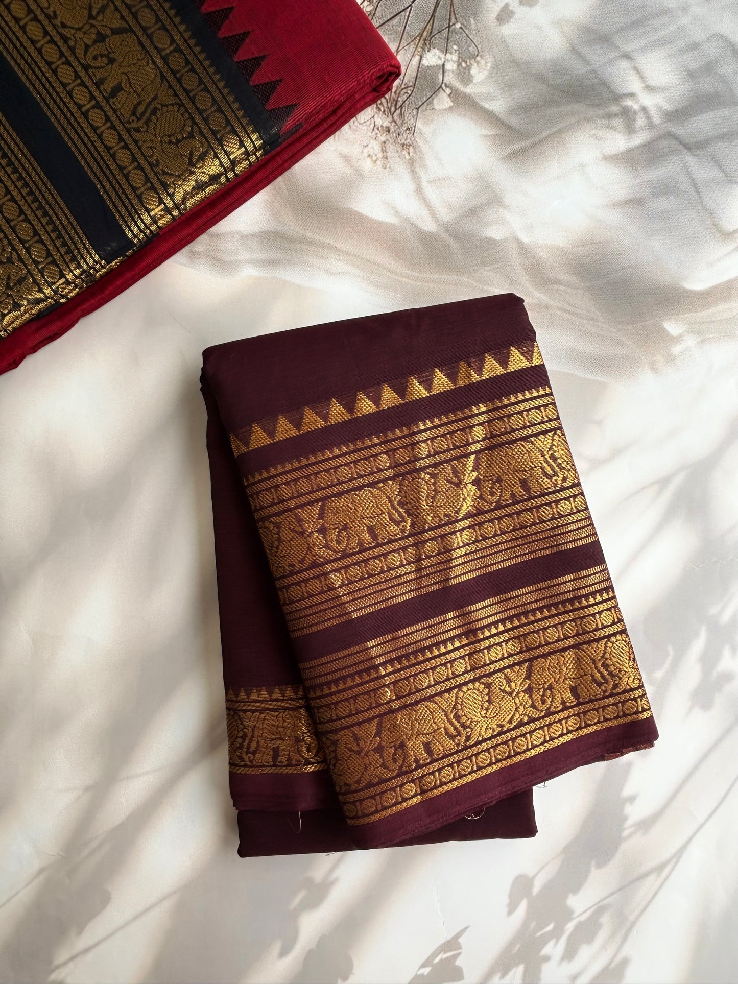 Kanchi cotton saree with rettapett border brown
