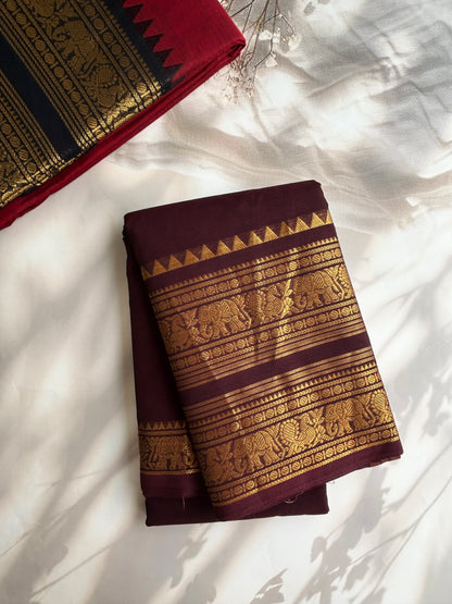 Kanchi cotton saree with rettapett border brown