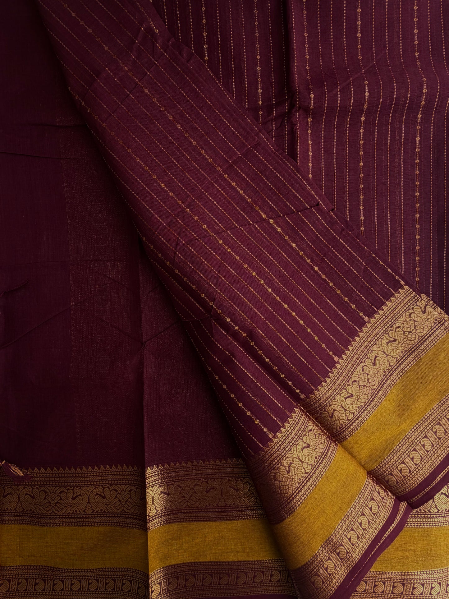 Kanchi cotton saree in Vairaoosi weaves & grand pallu - Brown