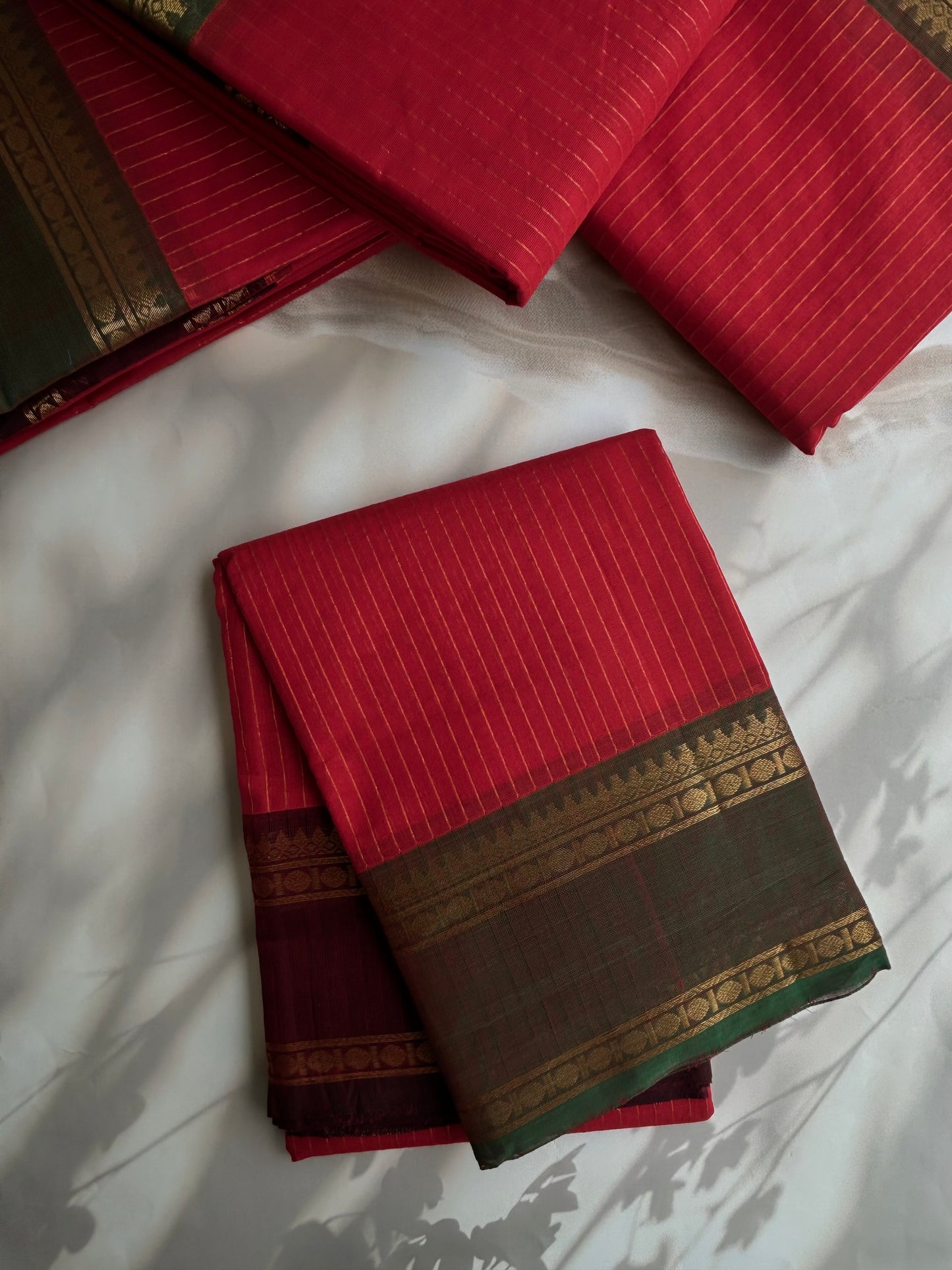Kanchi cotton saree with korvai Ganga jamuna border