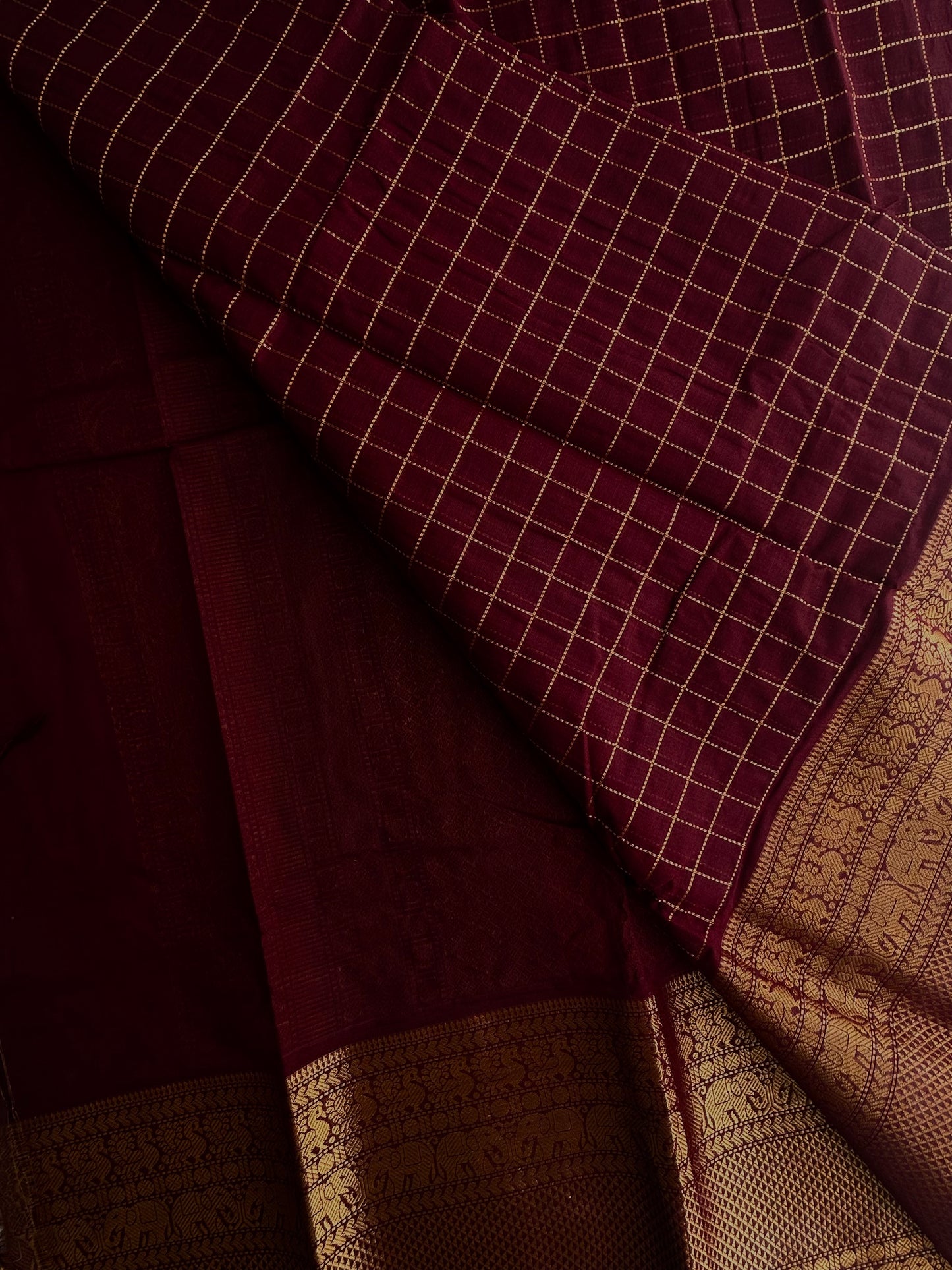 Kanchi cotton saree with kattam zari weaves & grand pallu - brown