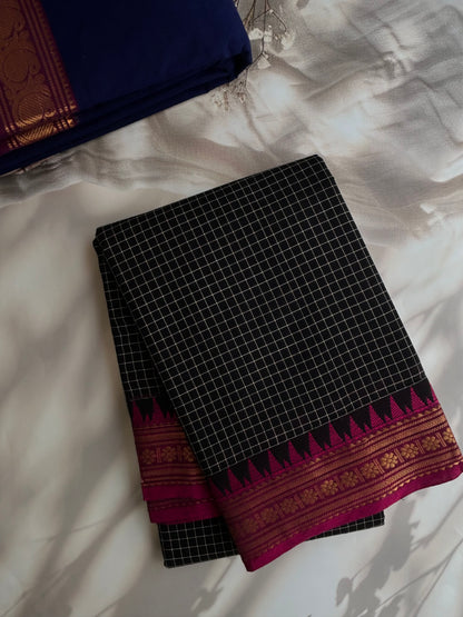Black Kanchi cotton checks saree