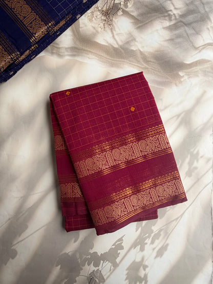 Kanchi cotton saree with kattam & butta weaves