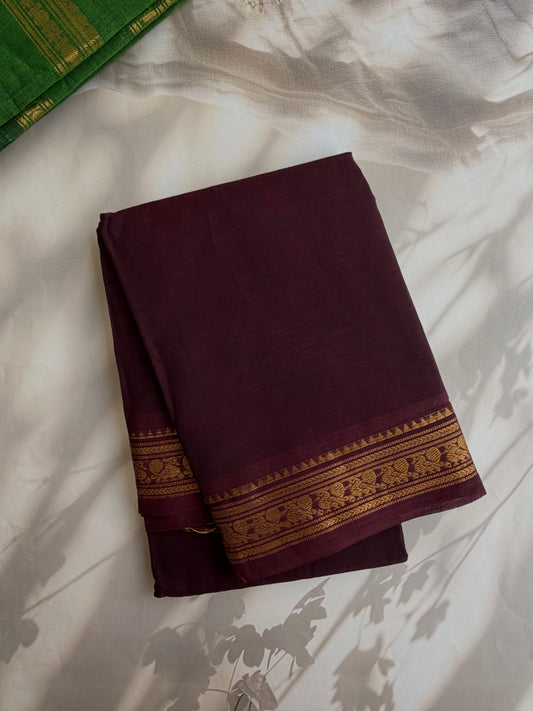 Kanchi cotton saree in zari weaves brown