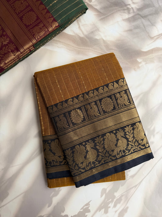 Kanchi cotton Vairaoosi weaves saree - mustard with black