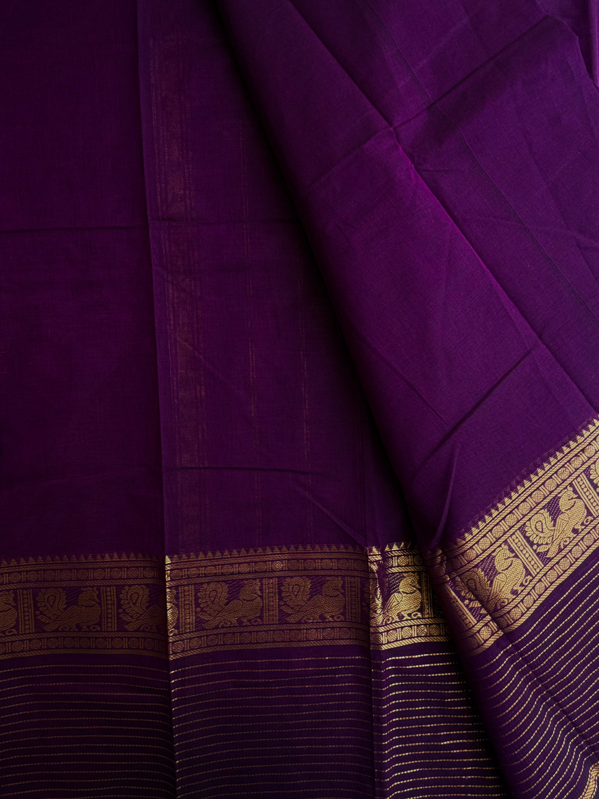Kanchi cotton saree with zari lines border purple