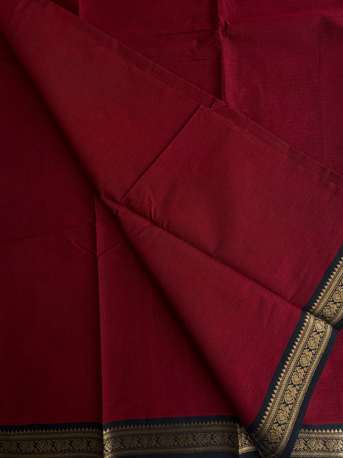 Kanchi cotton saree - maroon with black border