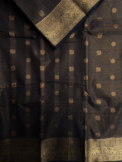 Kanchi cotton saree in mini kattam & butta weaves & grand pallu black