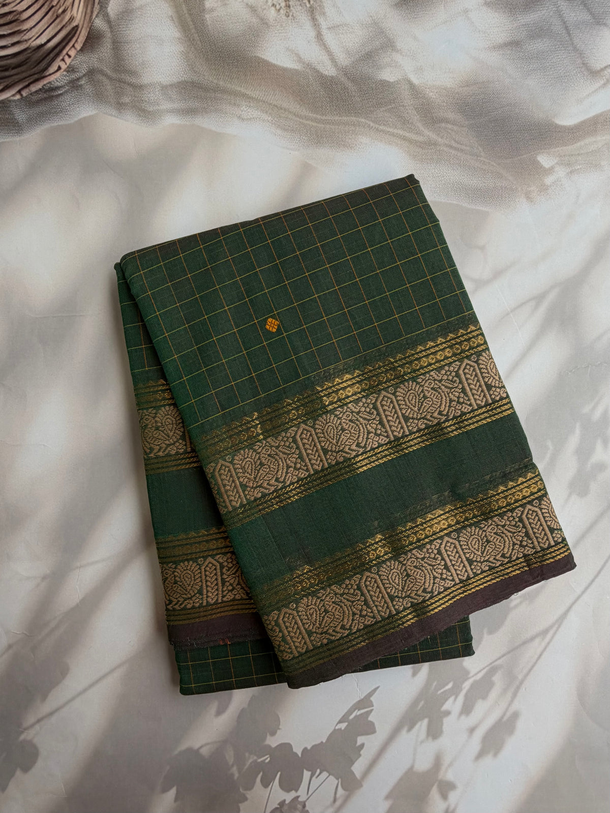 Kanchi cotton saree in kattam pattern with butta weaves