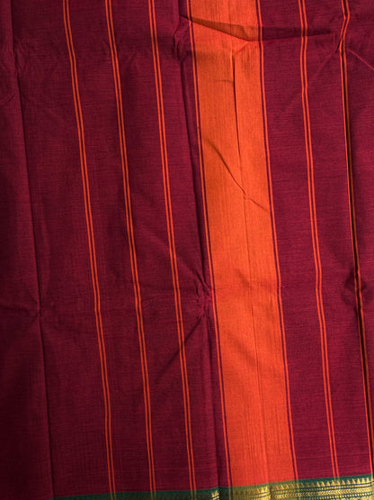 Kanchi cotton saree with zari border maroon with green