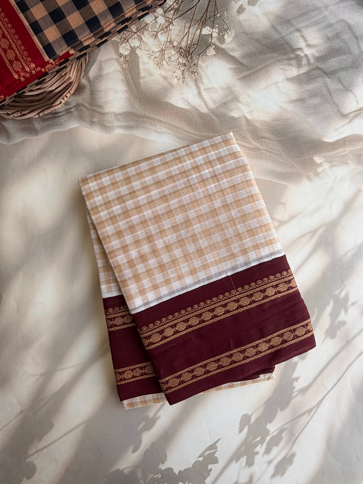 Kanchi cotton saree with kattam weaves