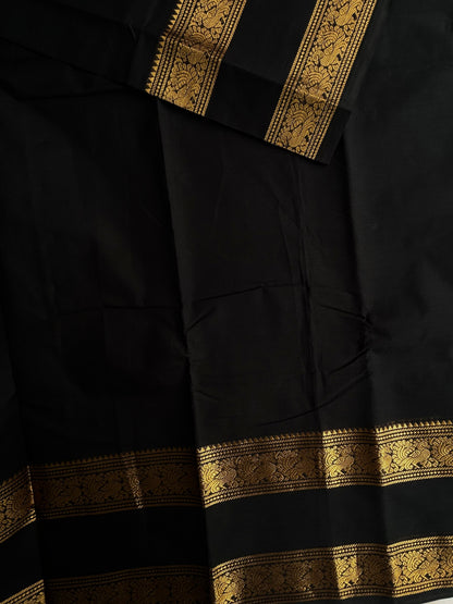Kanchi cotton saree with peacock zari black