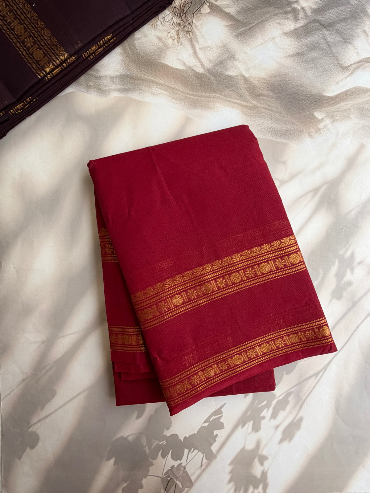 Kanchi cotton saree with zari weaves dark red