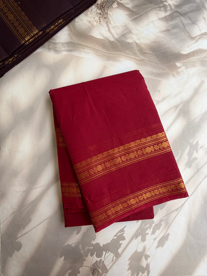 Kanchi cotton saree with zari weaves dark red