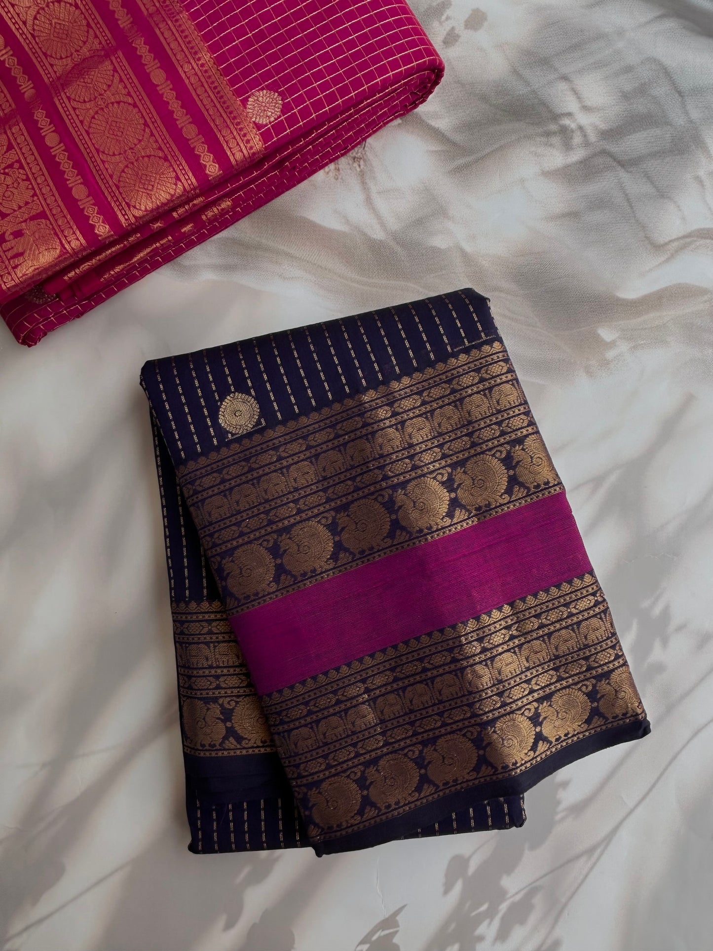 Kanchi cotton saree in Vairaoosi pattern annam zari weaves & grand pallu