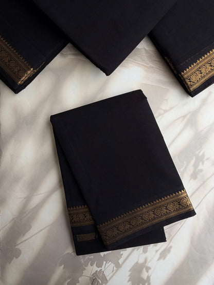 Kanchi cotton saree with minimal zari border black