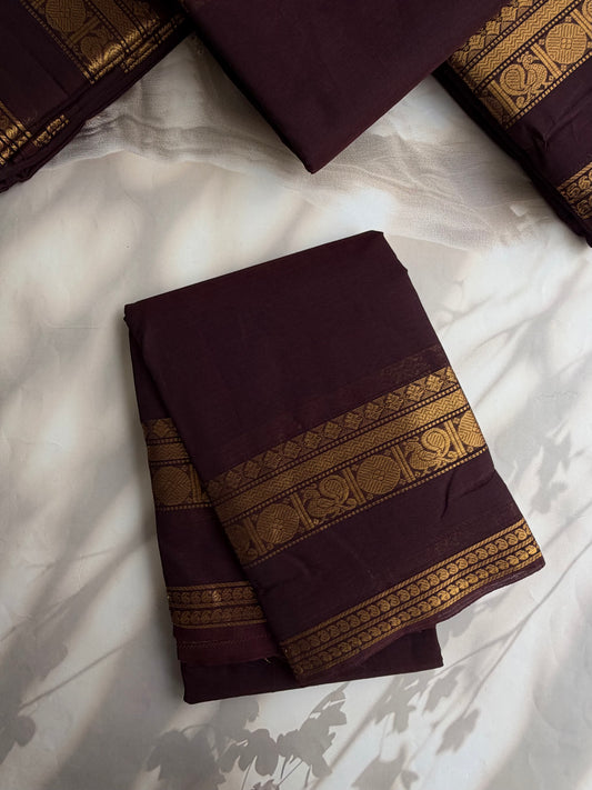 Kanchi cotton saree with zari weaves - brown