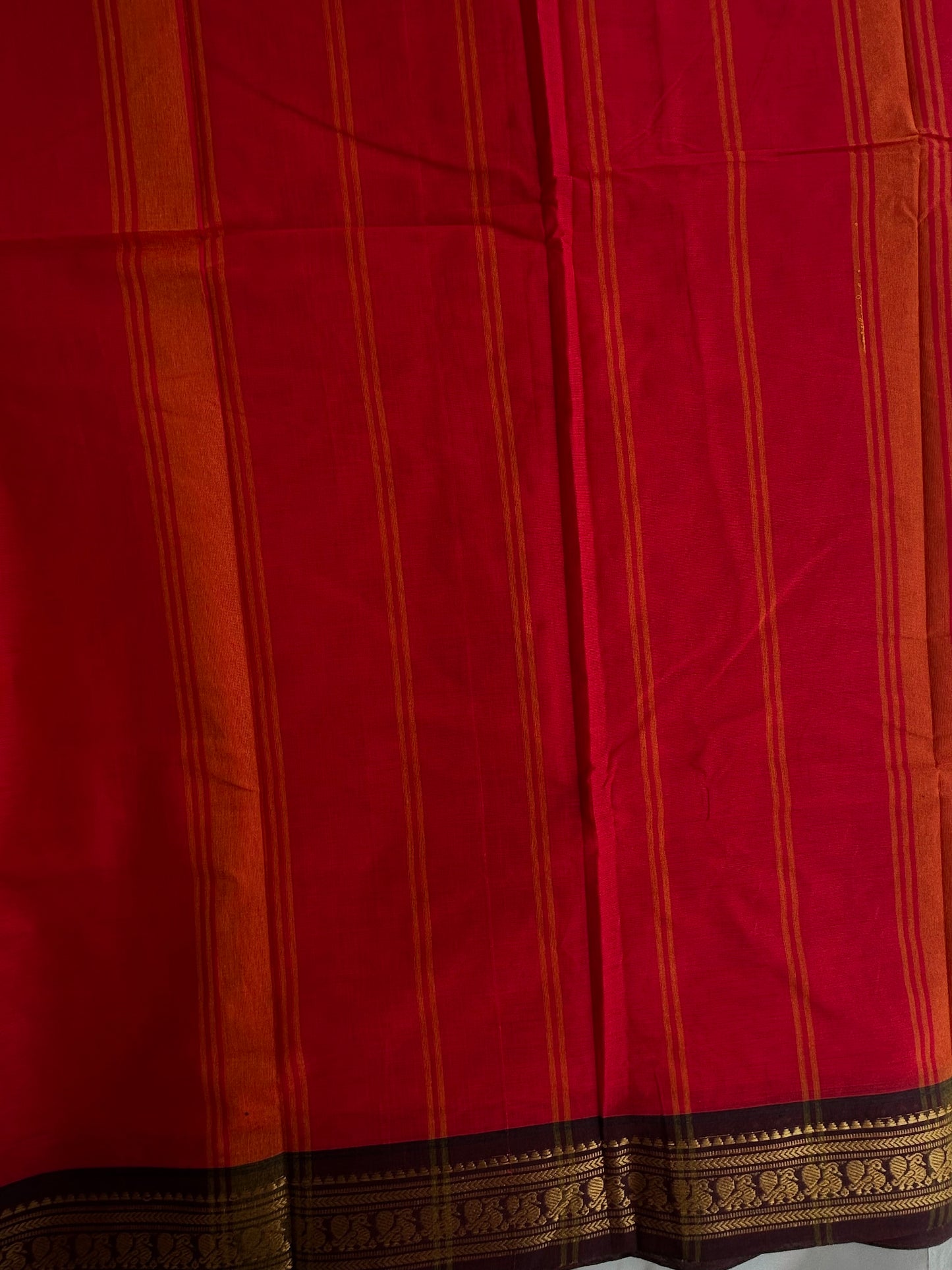 Kanchi cotton saree with minimal zari border red & brown