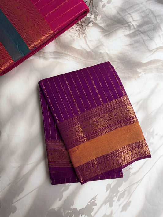 Kanchi Cotton saree with Vairaoosi weaves & grand pallu - violet