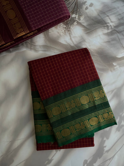 Kanchi cotton saree in kattam pattern
