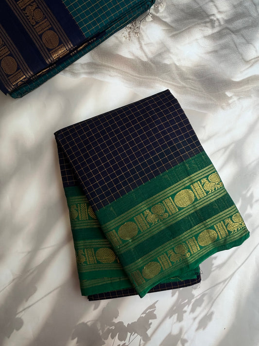 Kanchi cotton checks saree blue
