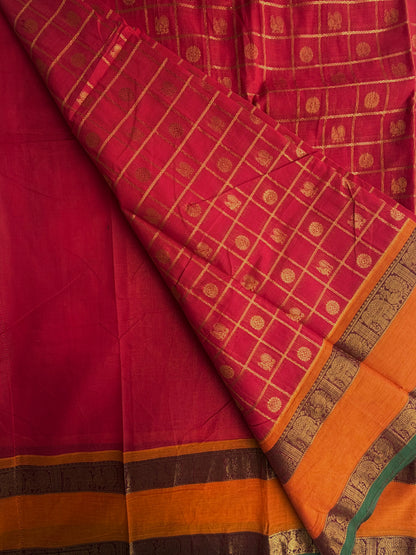 Kanchi cotton saree in checks & butta weaves & grand pallu