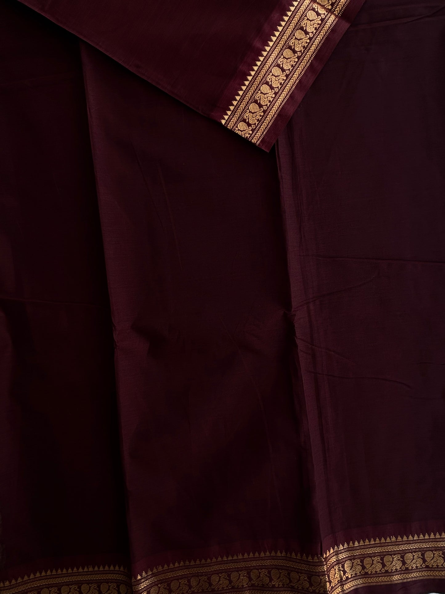 Kanchi cotton saree with minimal zari border brown