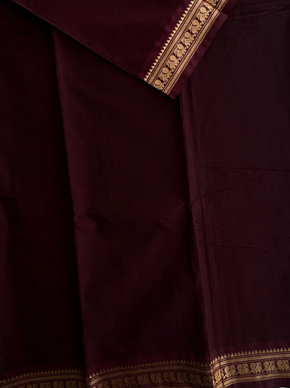 Kanchi cotton saree with minimal zari border brown