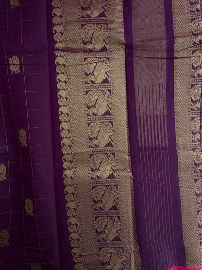 Kanchi cotton with zari weaves and grand pallu purple