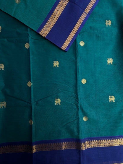 Kanchi cotton saree with butta weaves & zari pallu
