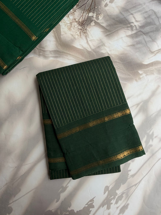 Kanchi cotton saree with Vairaoosi weaves dark green