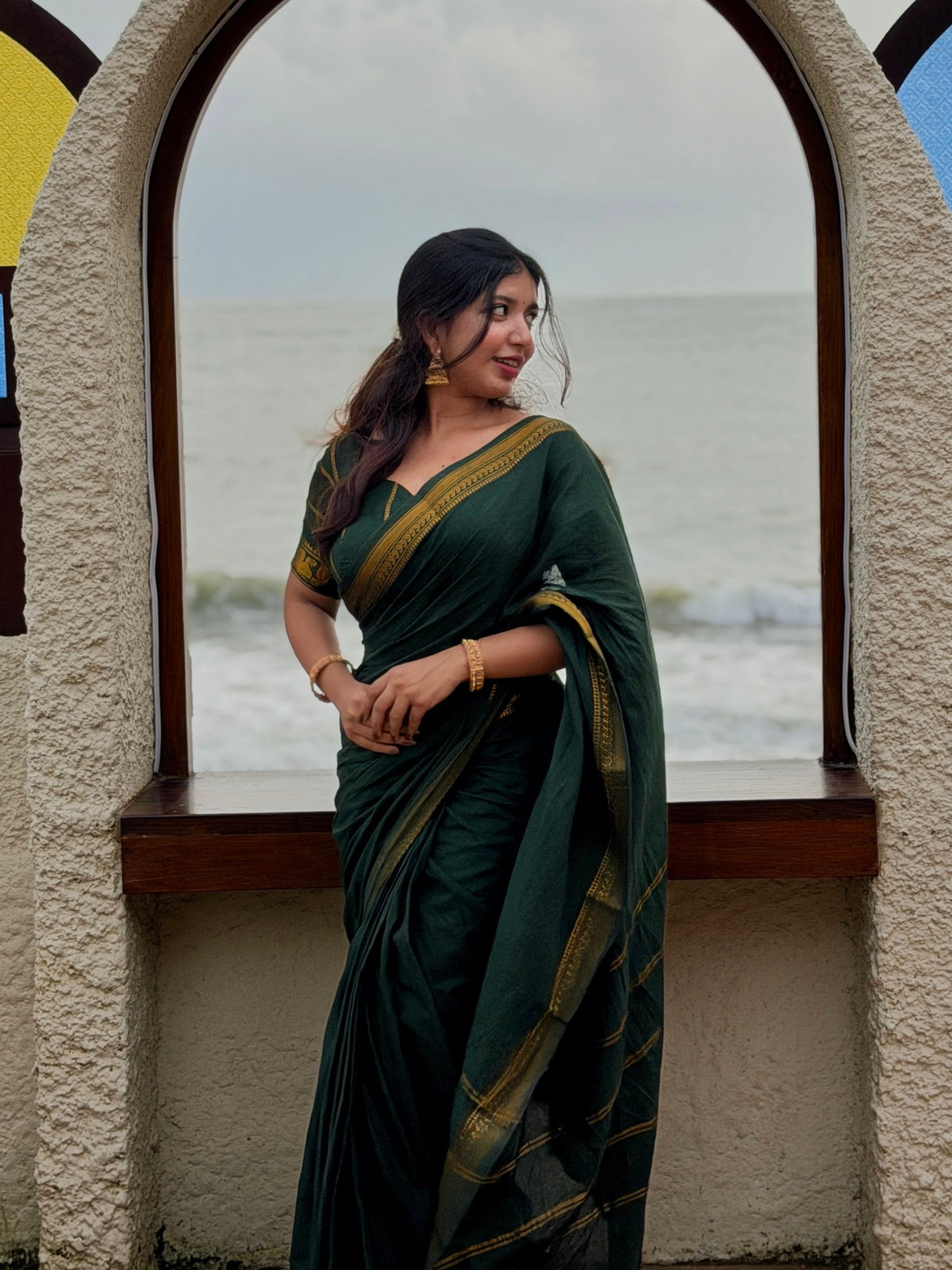 Sungudi Cotton saree With Velthari blouse Green