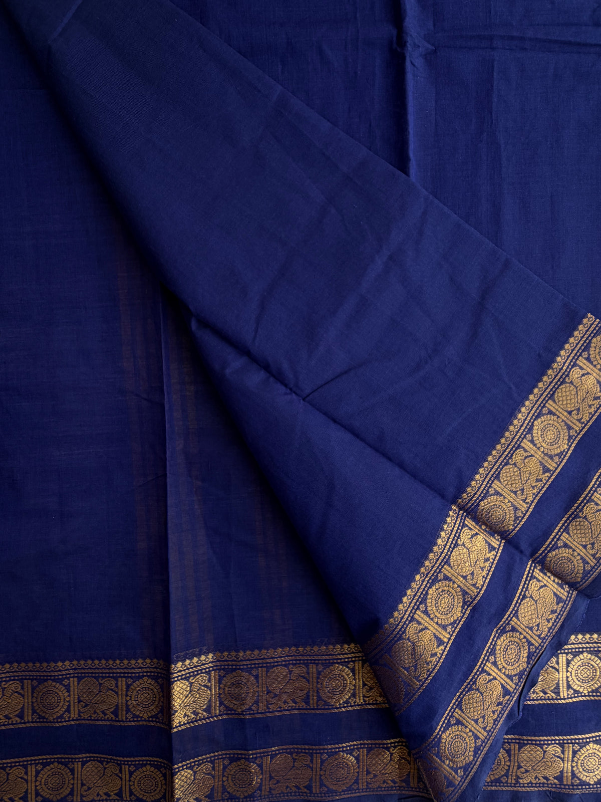 Blue Kanchi cotton saree with zari border