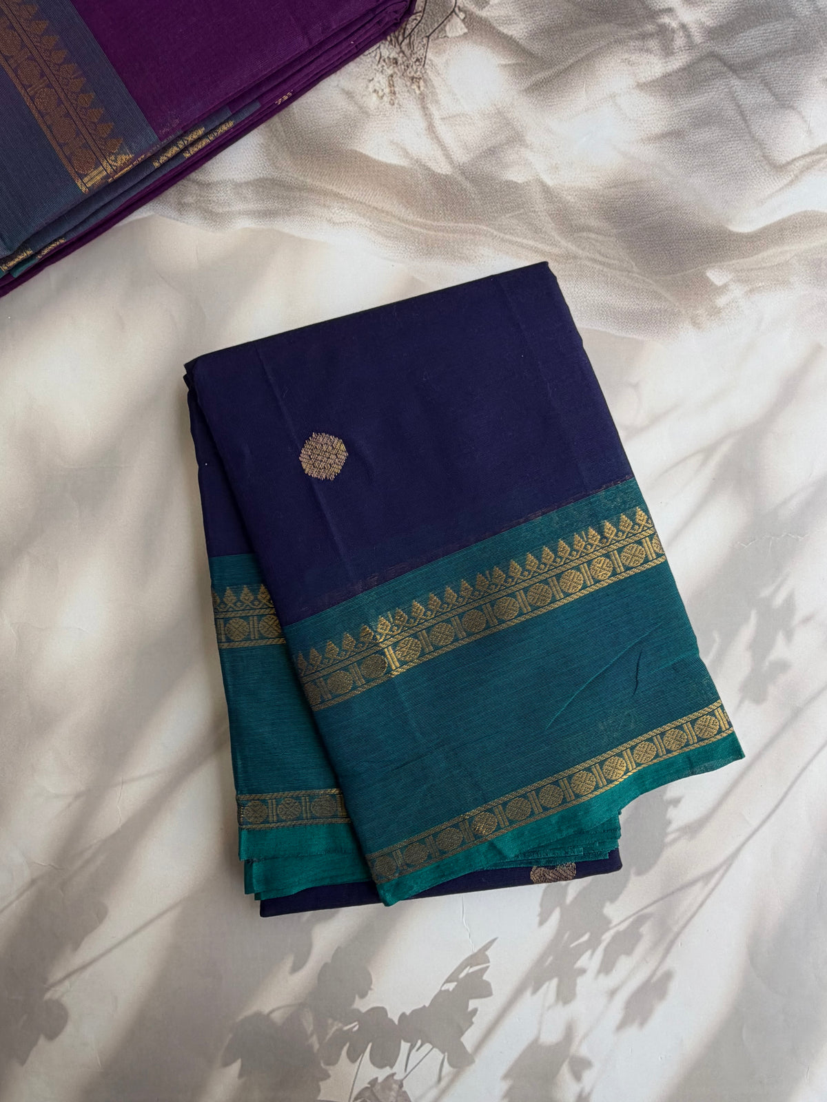 Kanchi cotton saree with butta weaves & zari pallu blue