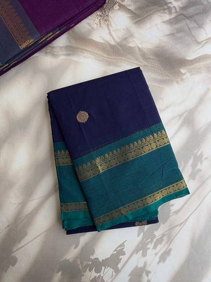Kanchi cotton saree with butta weaves & zari pallu blue