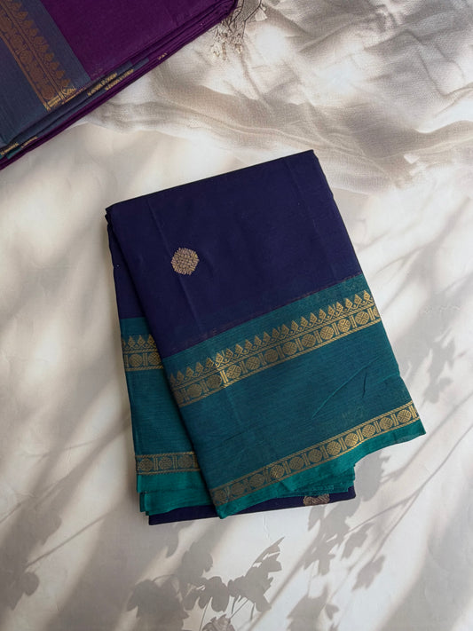 Kanchi cotton saree with butta weaves & zari pallu blue