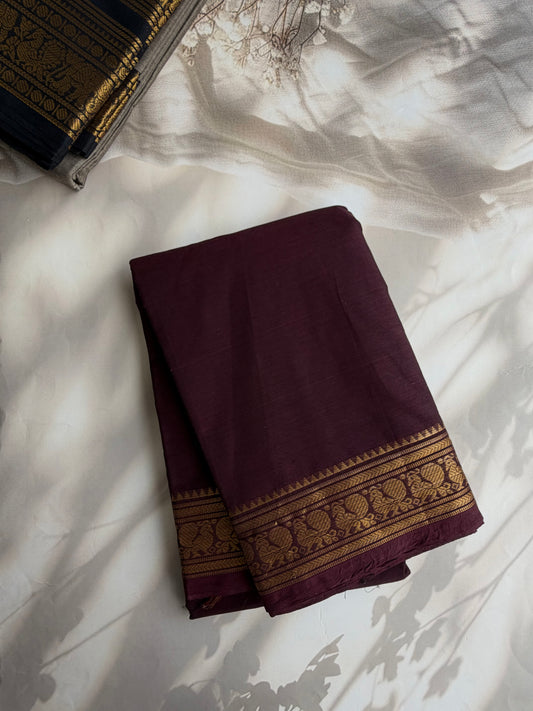 Kanchi cotton saree in zari border brown