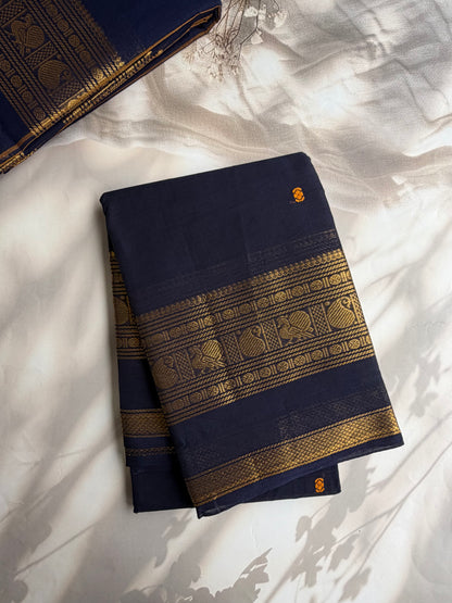 Kanchi cotton saree with butta weaves navy blue