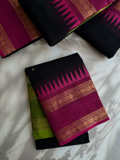Kanchi cotton saree with Ganga Jamuna border & butta weaves