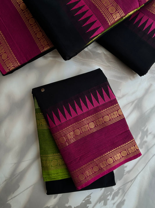 Kanchi cotton saree with Ganga Jamuna border & butta weaves