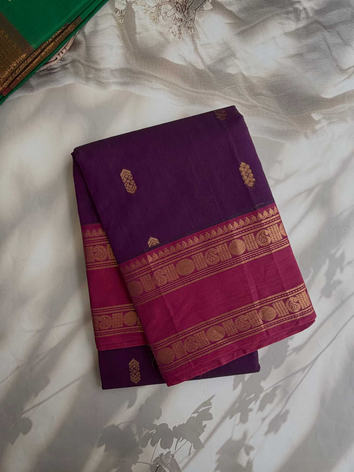Kanchi cotton saree with butta weaves & grand pallu