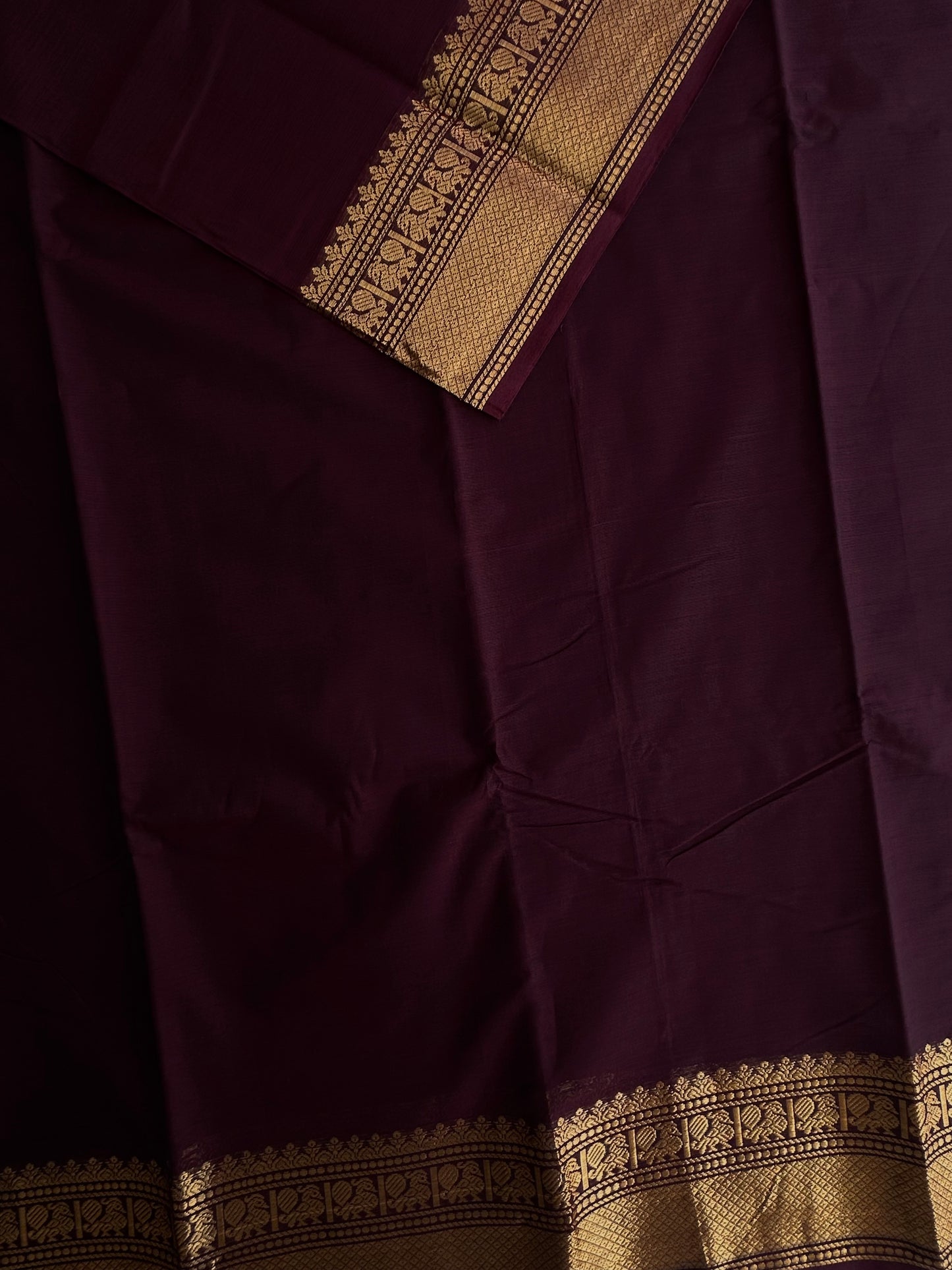 Kanchi cotton saree with zari weaves brown
