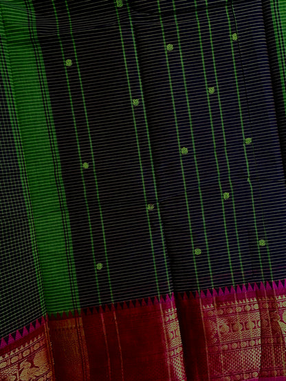 Kanchi cotton saree with checks and butta weaves