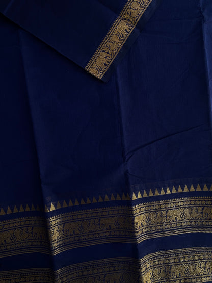 Kanchi cotton saree with rettapett border - navy blue