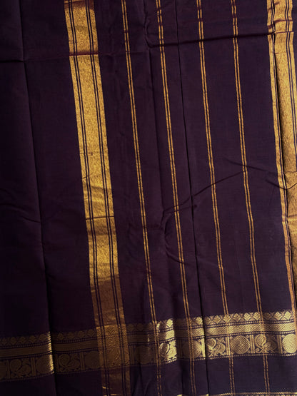 Kanchi cotton saree with zari weaves - brown