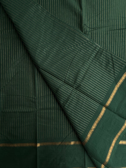 Kanchi cotton saree with Vairaoosi weaves dark green