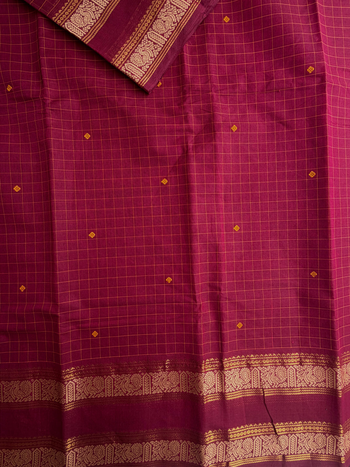 Kanchi cotton saree with kattam & butta weaves